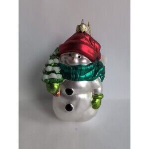 Vintage Snowman Christmas Ornament Blown Glass Large 6"